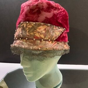 Vintage Hat Gold Metal Rosenthal with Rhinestones and Lace